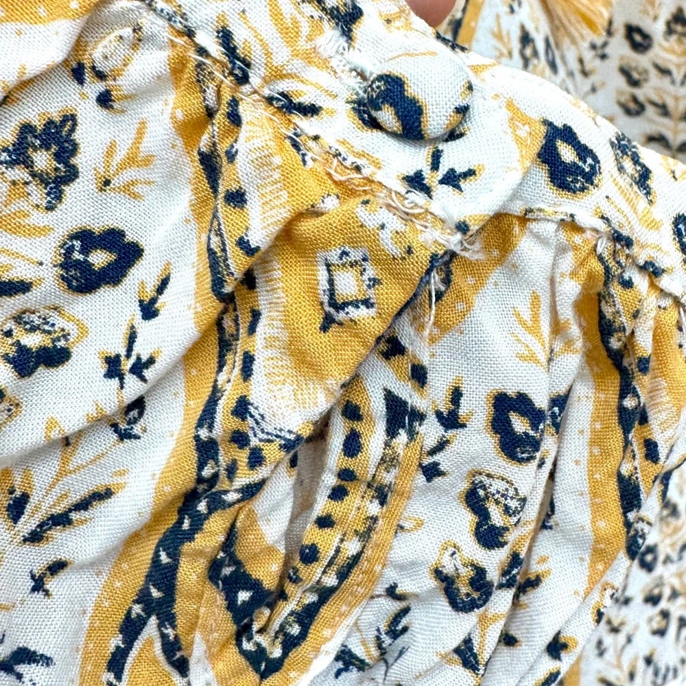 Roxy Women’s Boho Patterned Blouse - Yellow and Blue Size Small Bohemian